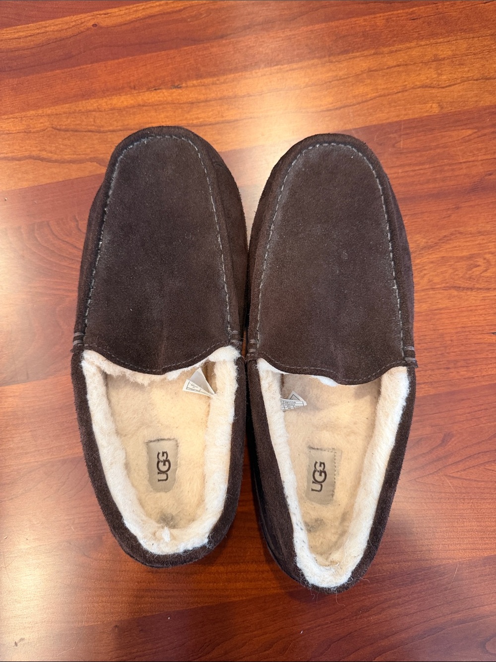 UGG Men's Dark Brown Suede Shearling-Lined Slip-On Loafers 13